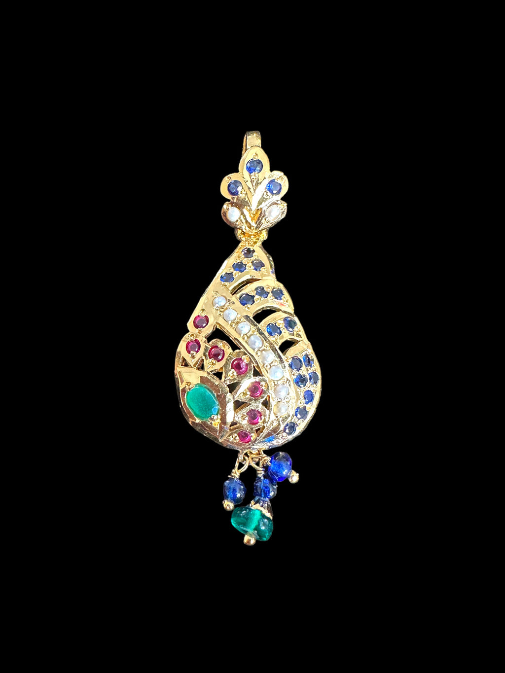 Emerald & Sapphire Gold-Plated Silver Pendant Set with Freshwater Pearls ( READY TO SHIP )