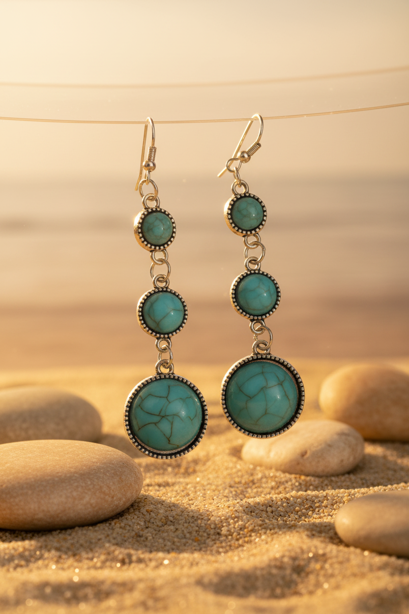 Turquoise Stone Earrings – Sterling Silver Settings & Charms