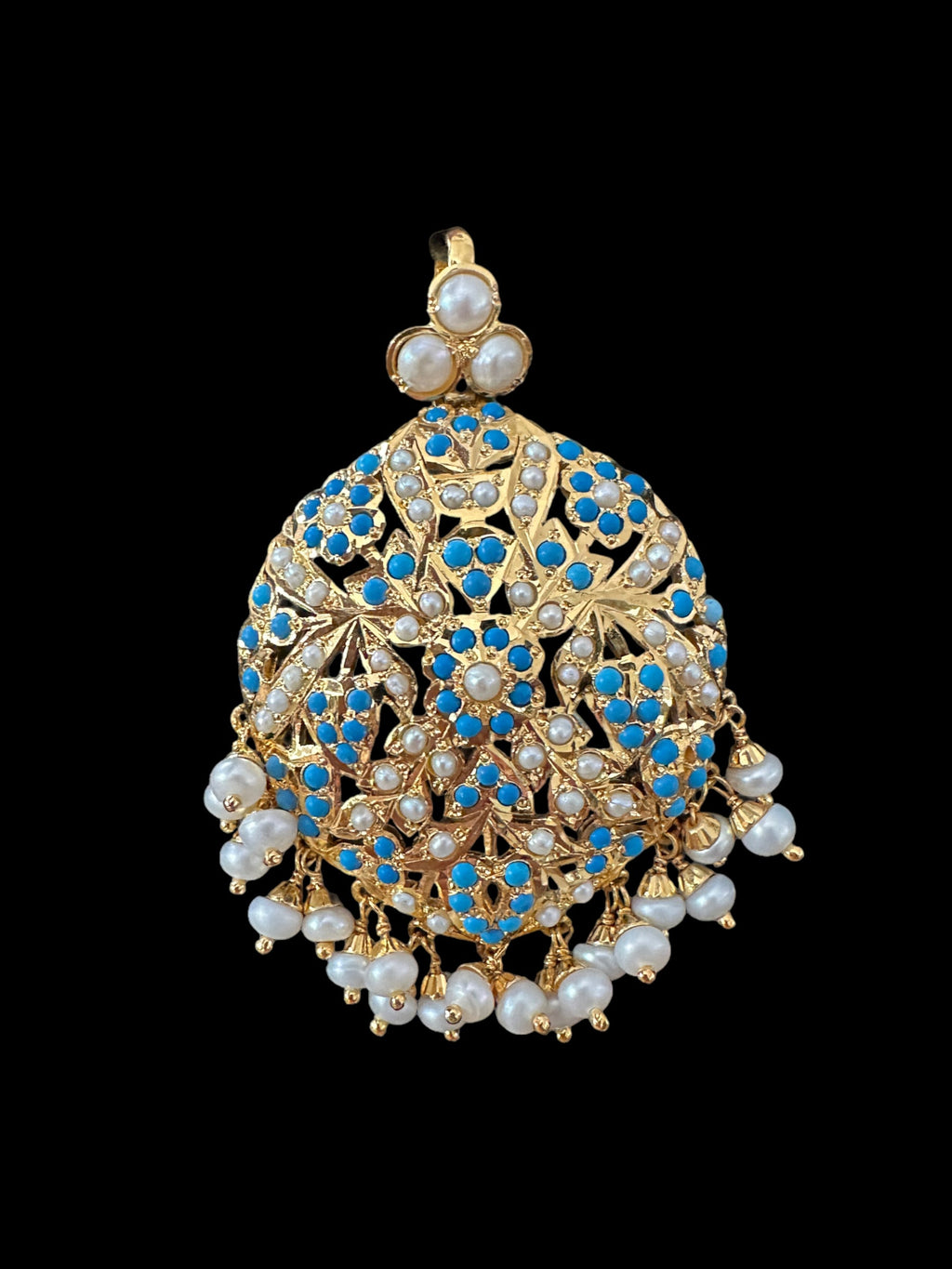 Turquoise & Freshwater Pearl Pendant Set in Gold-Plated Silver
( READY TO SHIP )