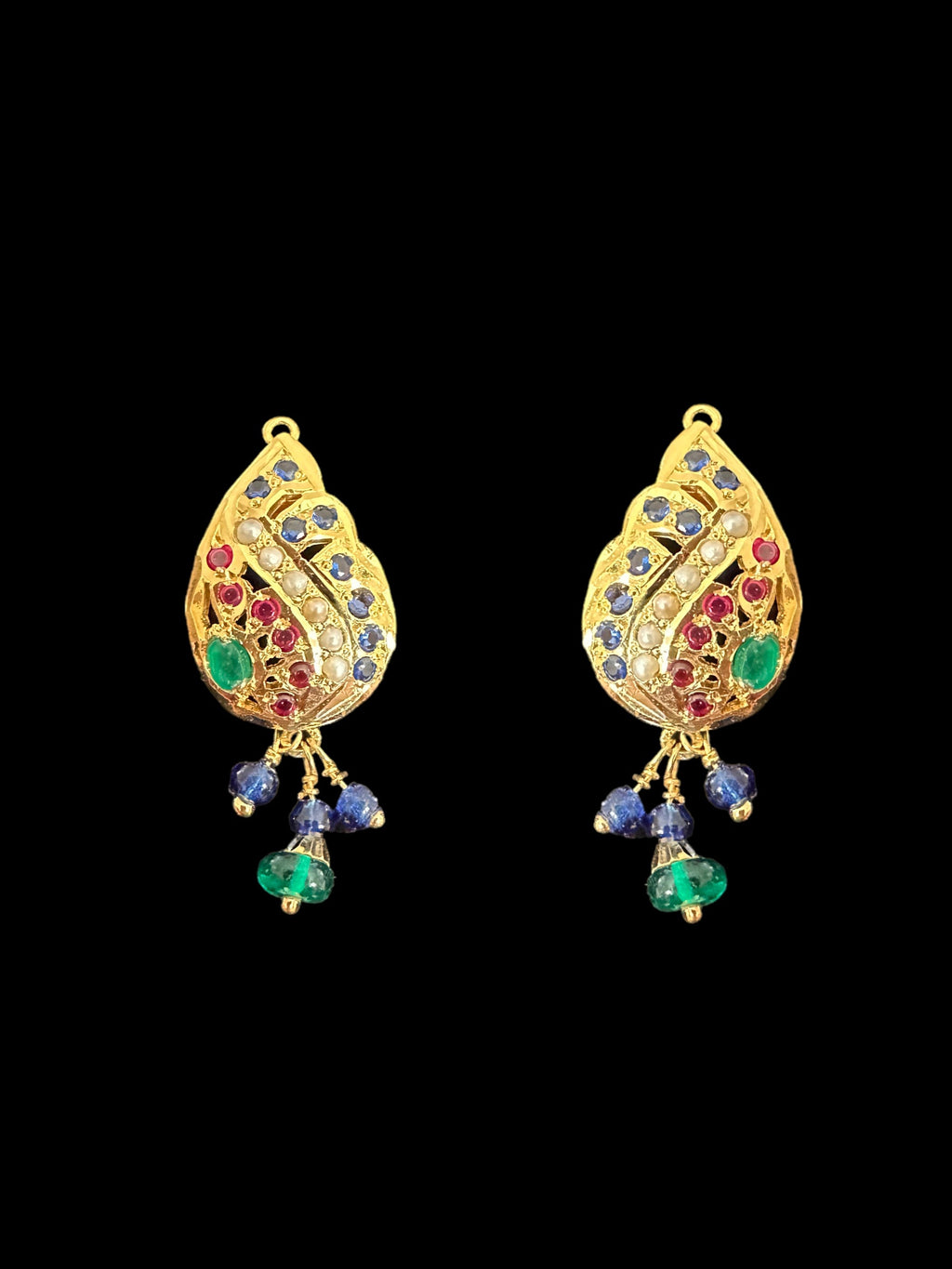Emerald & Sapphire Gold-Plated Silver Pendant Set with Freshwater Pearls ( READY TO SHIP )