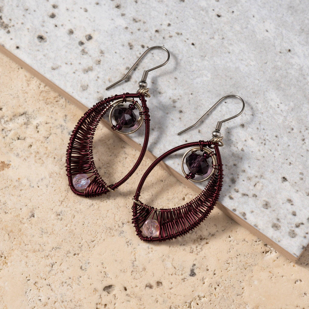 Ojo Purple Wire Wrapped Earrings