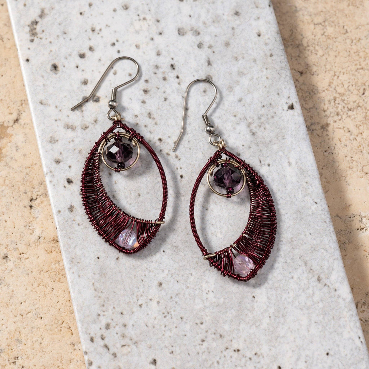 Ojo Purple Wire Wrapped Earrings