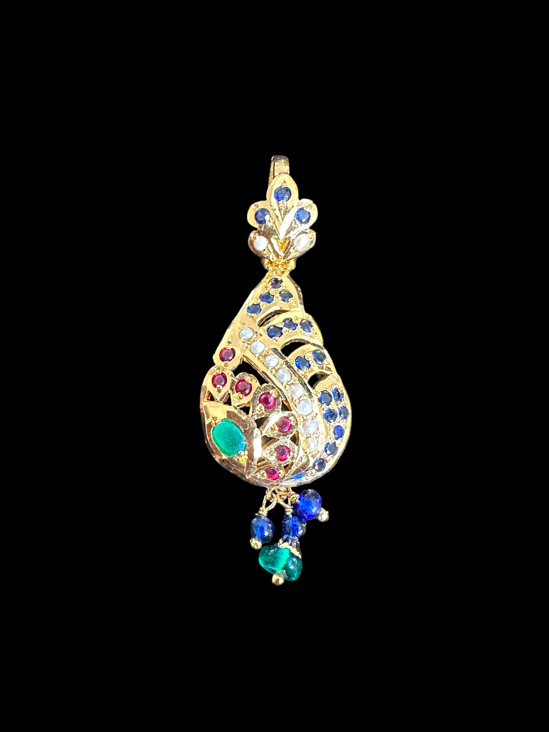 Emerald & Sapphire Gold-Plated Silver Pendant Set with Freshwater Pearls ( READY TO SHIP )