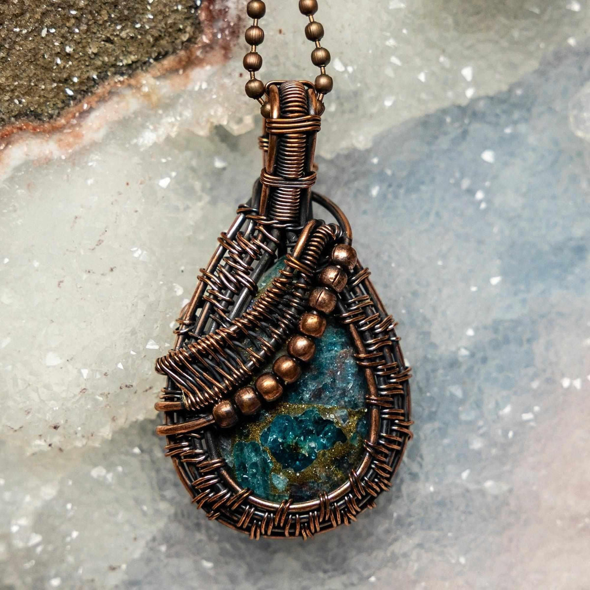 Blue Apatite Wire Wrap Crystal Pendant - Throat Chakra