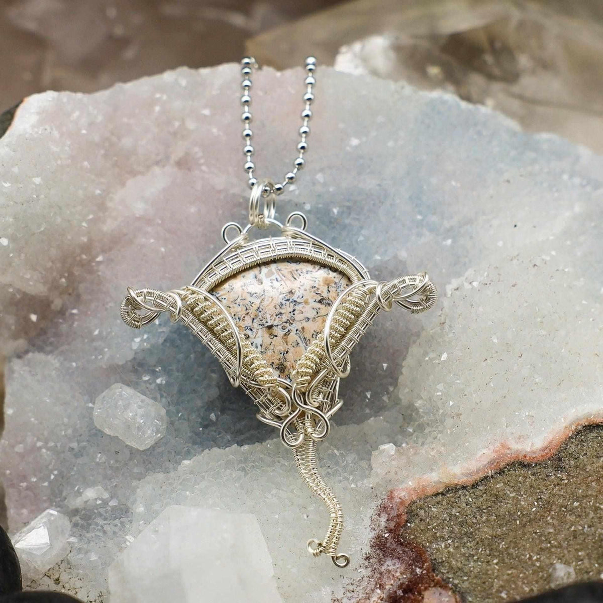 Dendritic Jasper Elephant Wire Wrap Pendant