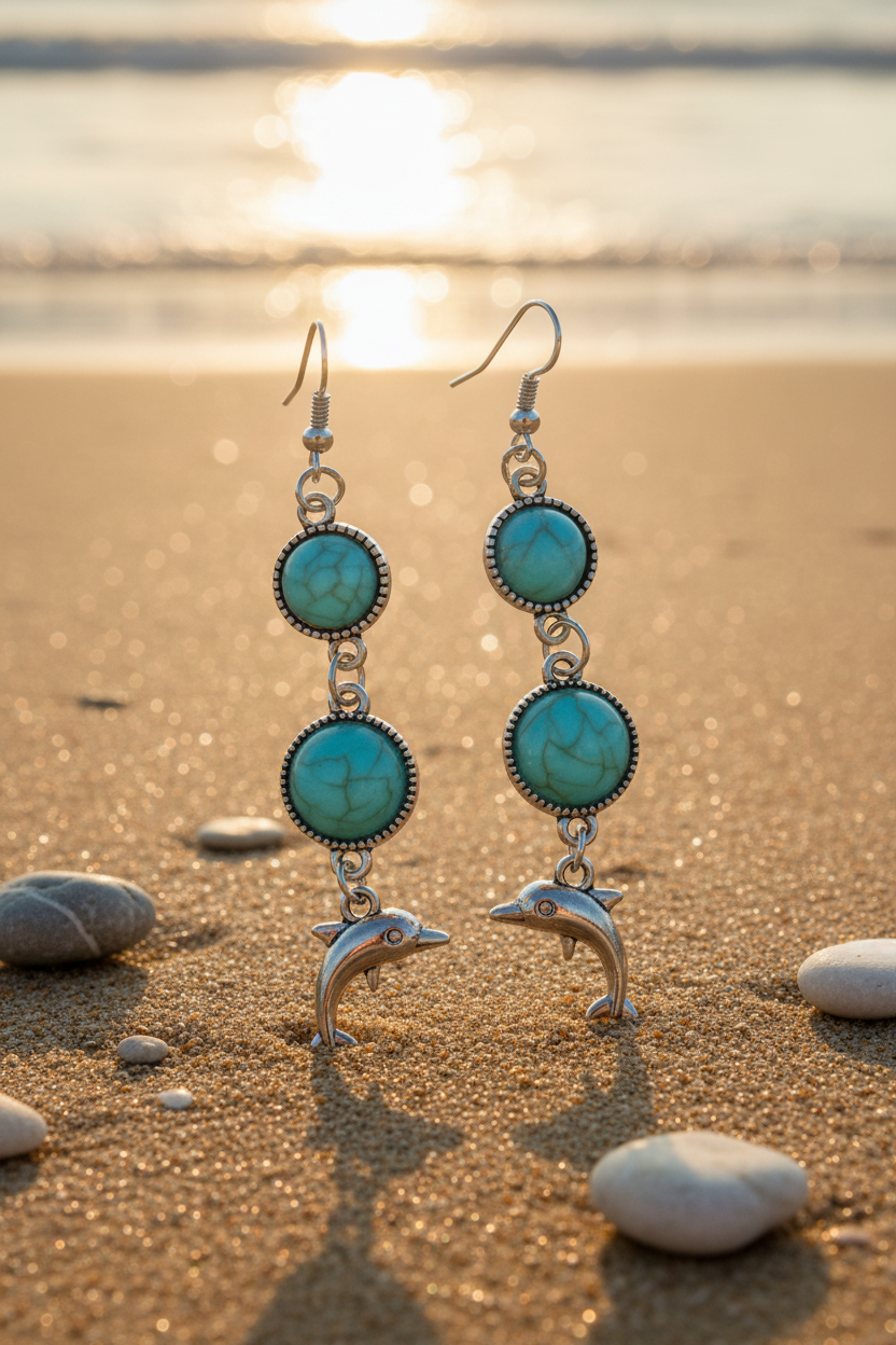 Turquoise Stone Earrings – Sterling Silver Settings & Charms