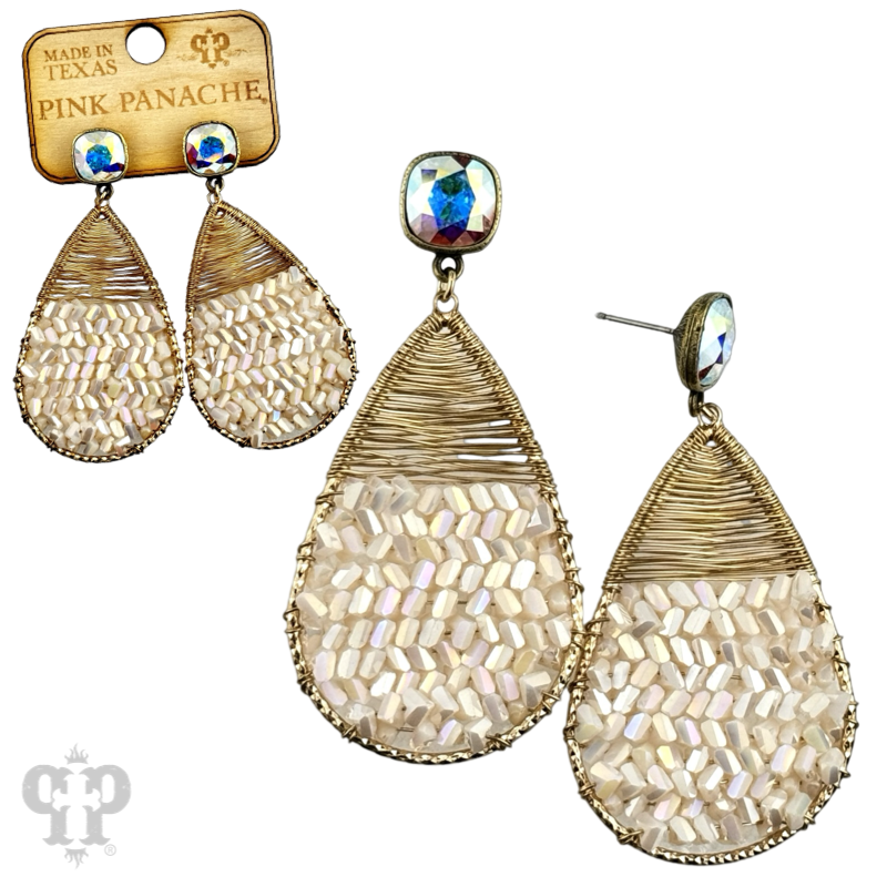 Faceted bead and wire wrapped teardrop earring with crystals from Swarovski®- LC