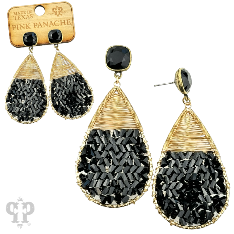 Faceted bead and wire wrapped teardrop earring with crystals from Swarovski®- LC