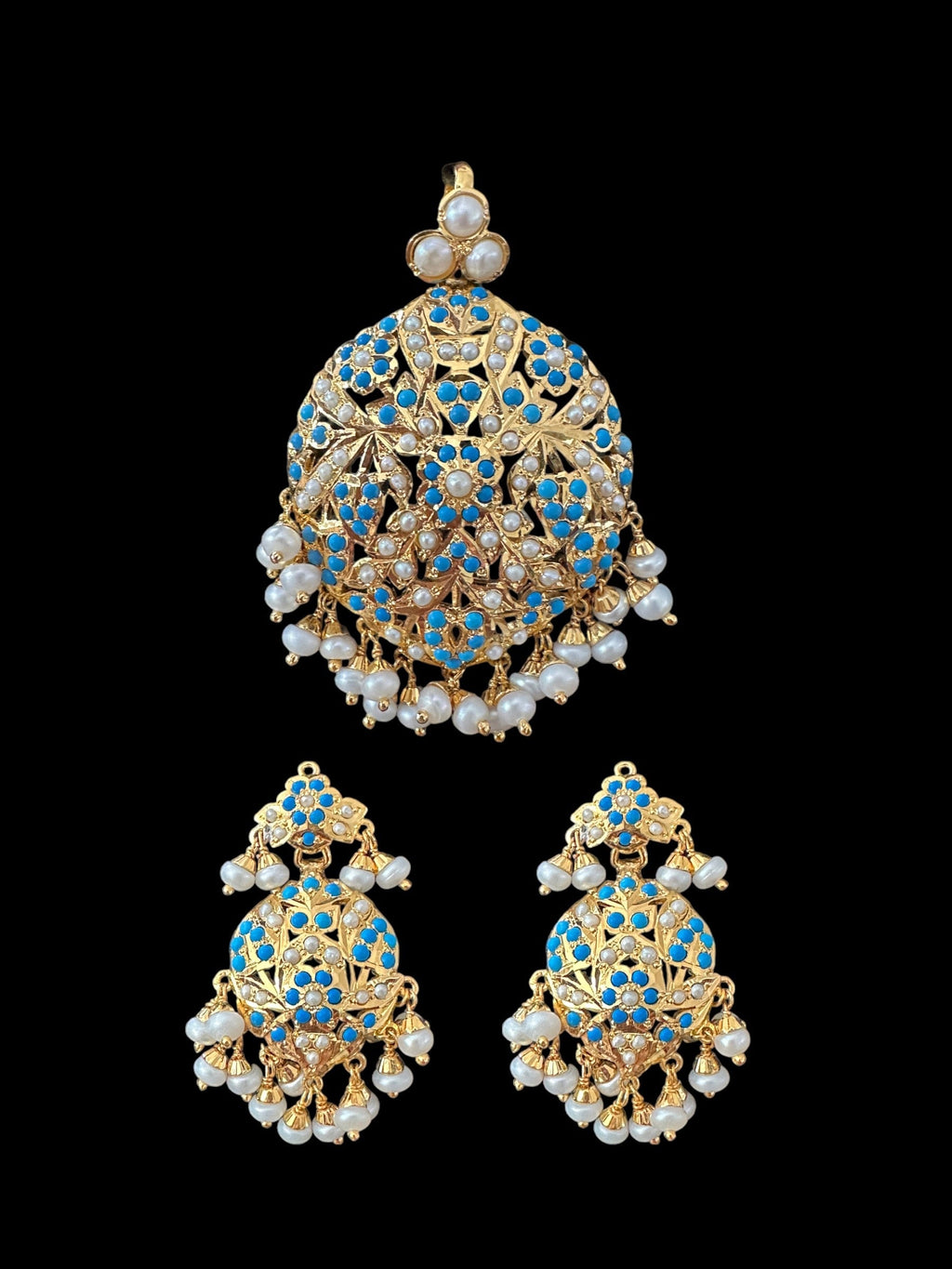 Turquoise & Freshwater Pearl Pendant Set in Gold-Plated Silver
( READY TO SHIP )