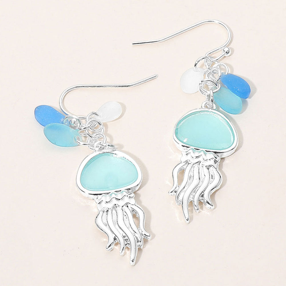 Sea Glass Jellyfish Drop Dangle Earrings