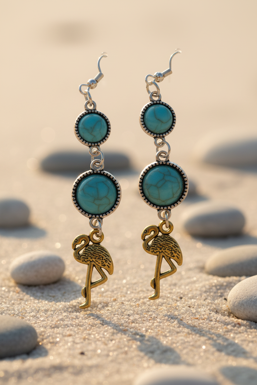 Turquoise Stone Earrings – Sterling Silver Settings & Charms