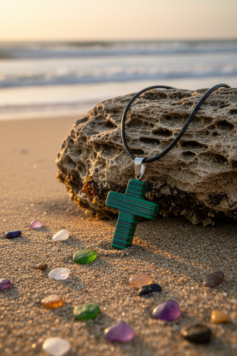 Green Malachite Cross Pendant Necklace