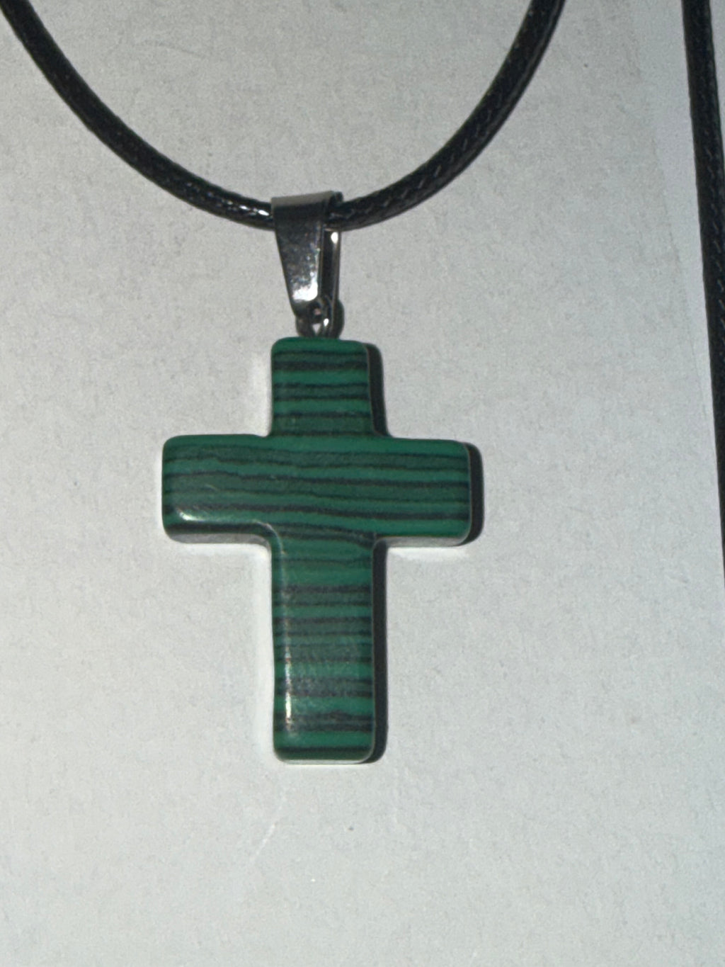 Green Malachite Cross Pendant Necklace