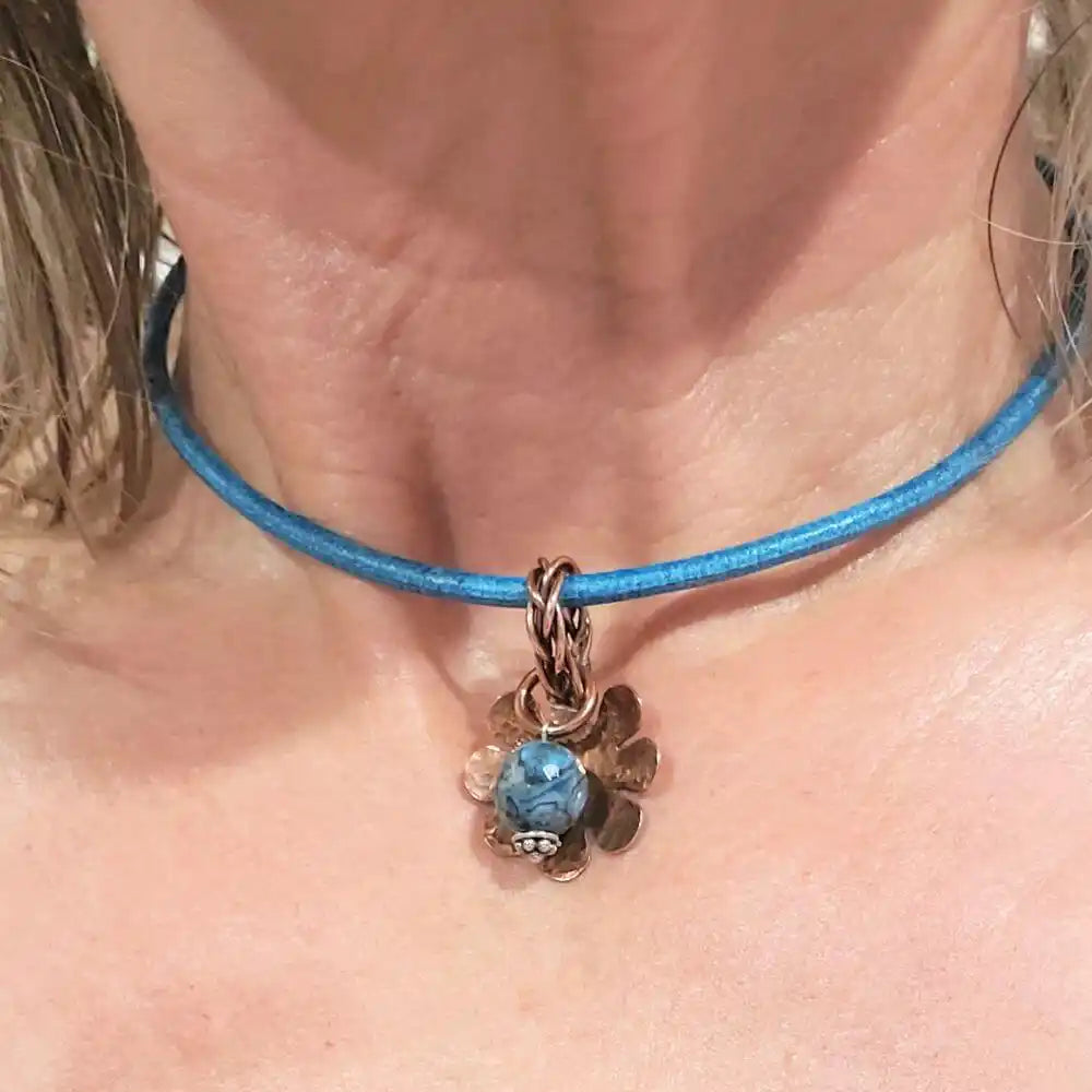 Large Braided Bail Larimar Blue Crazy Lace Bead Pendant with Various Order Options