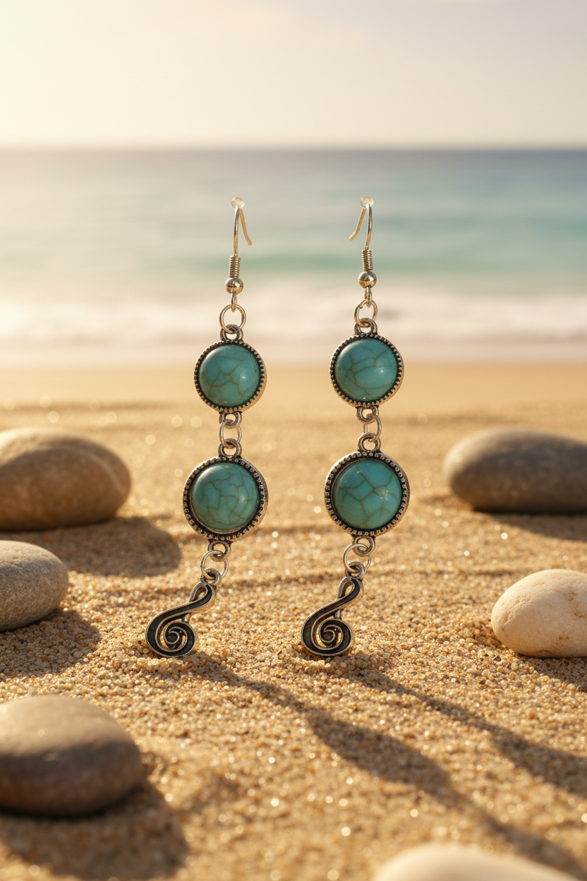 Turquoise Stone Earrings – Sterling Silver Settings & Charms