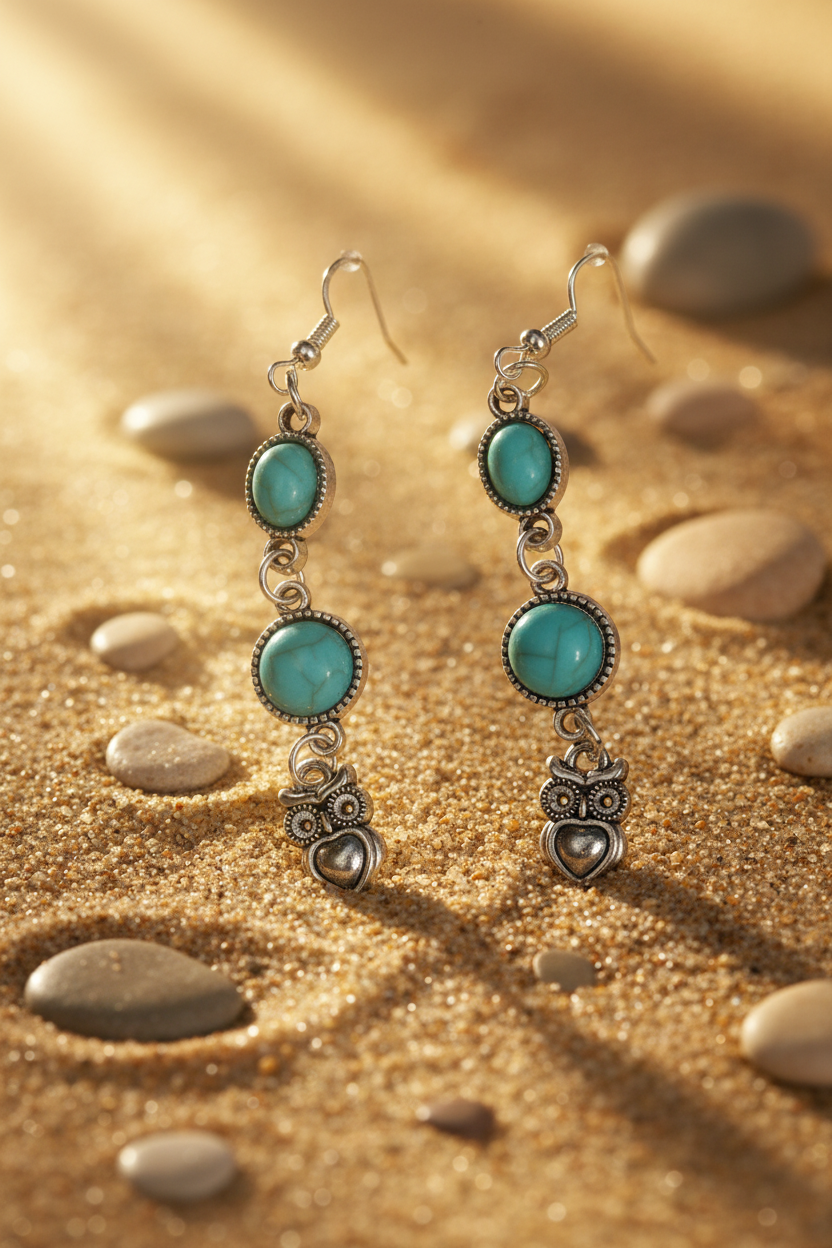 Turquoise Stone Earrings – Sterling Silver Settings & Charms