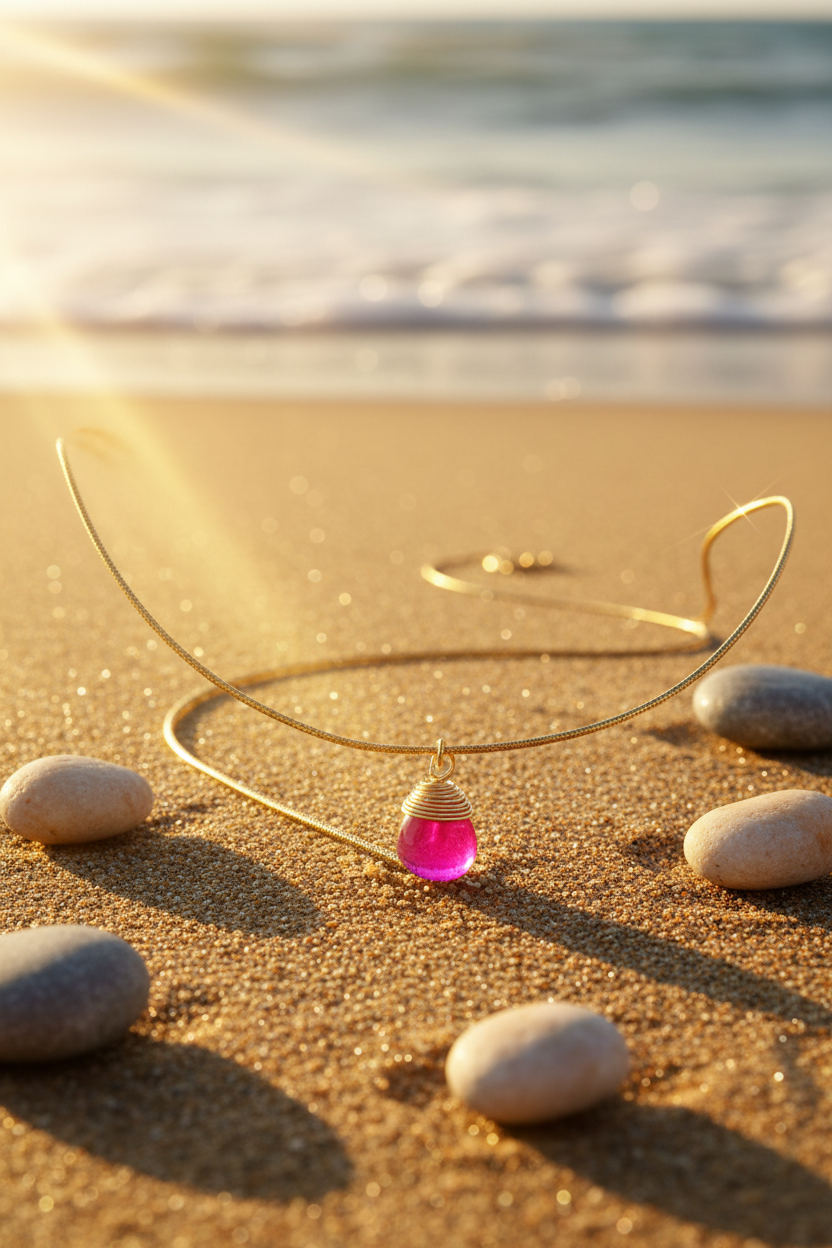 Green Crystal Pendant – 24K Gold Wire Wrap on Sterling Silver Chain