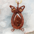 Poppy Jasper Copper Wire Wrapped Owl Pendant Necklace
