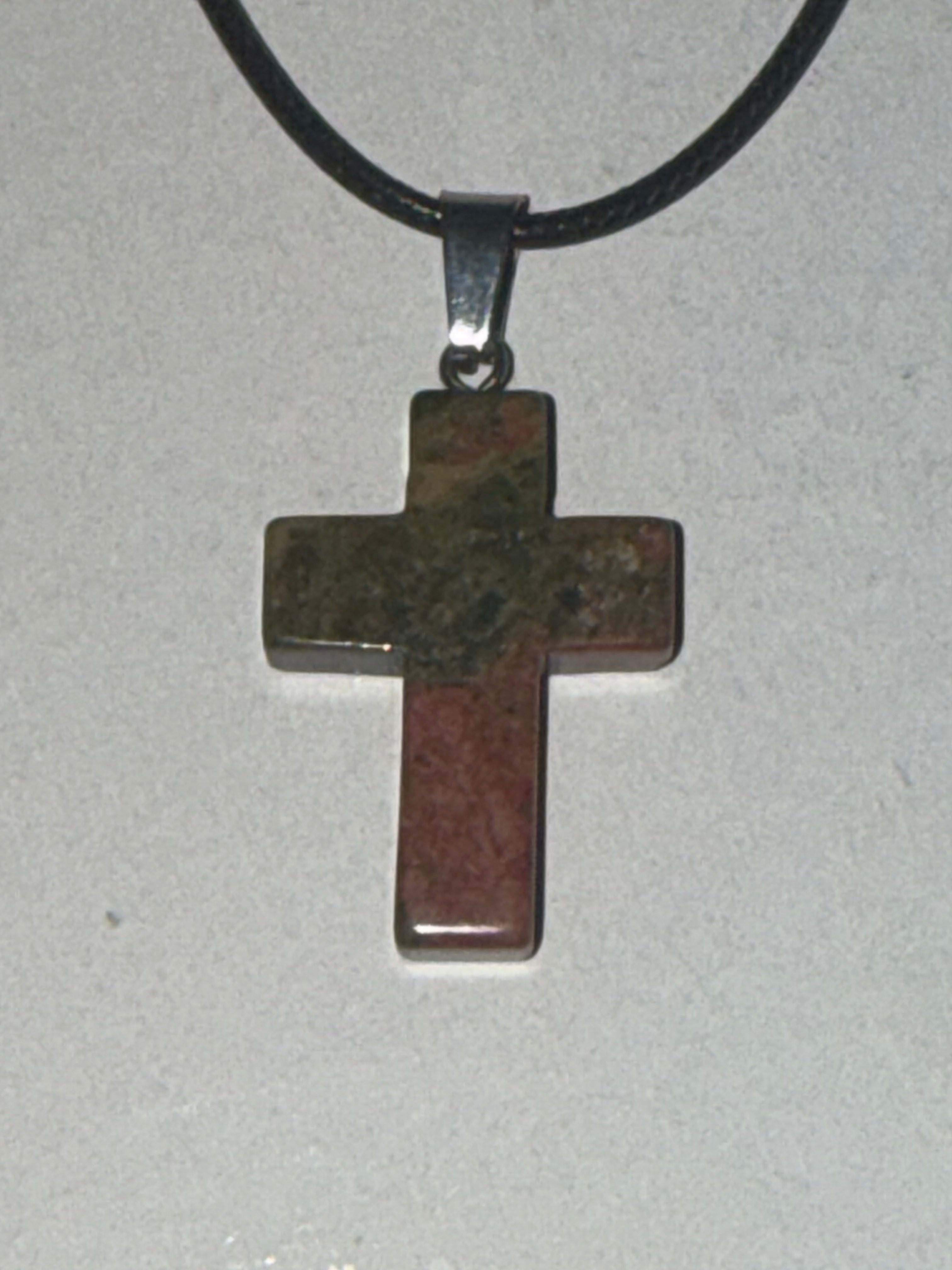 African Bloodstone Cross Pendant Necklace
