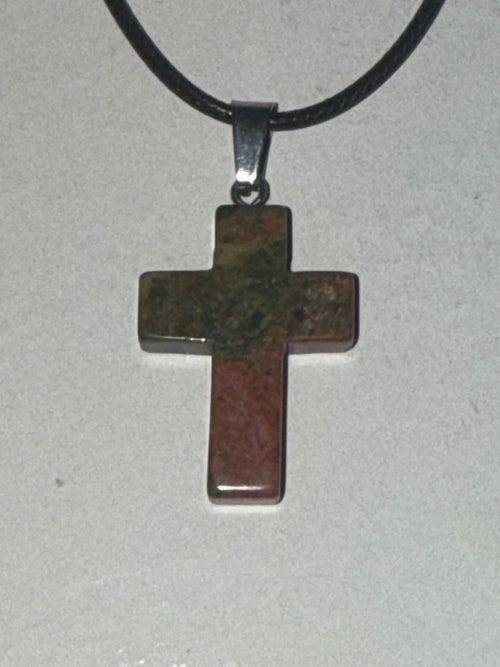 African Bloodstone Cross Pendant Necklace