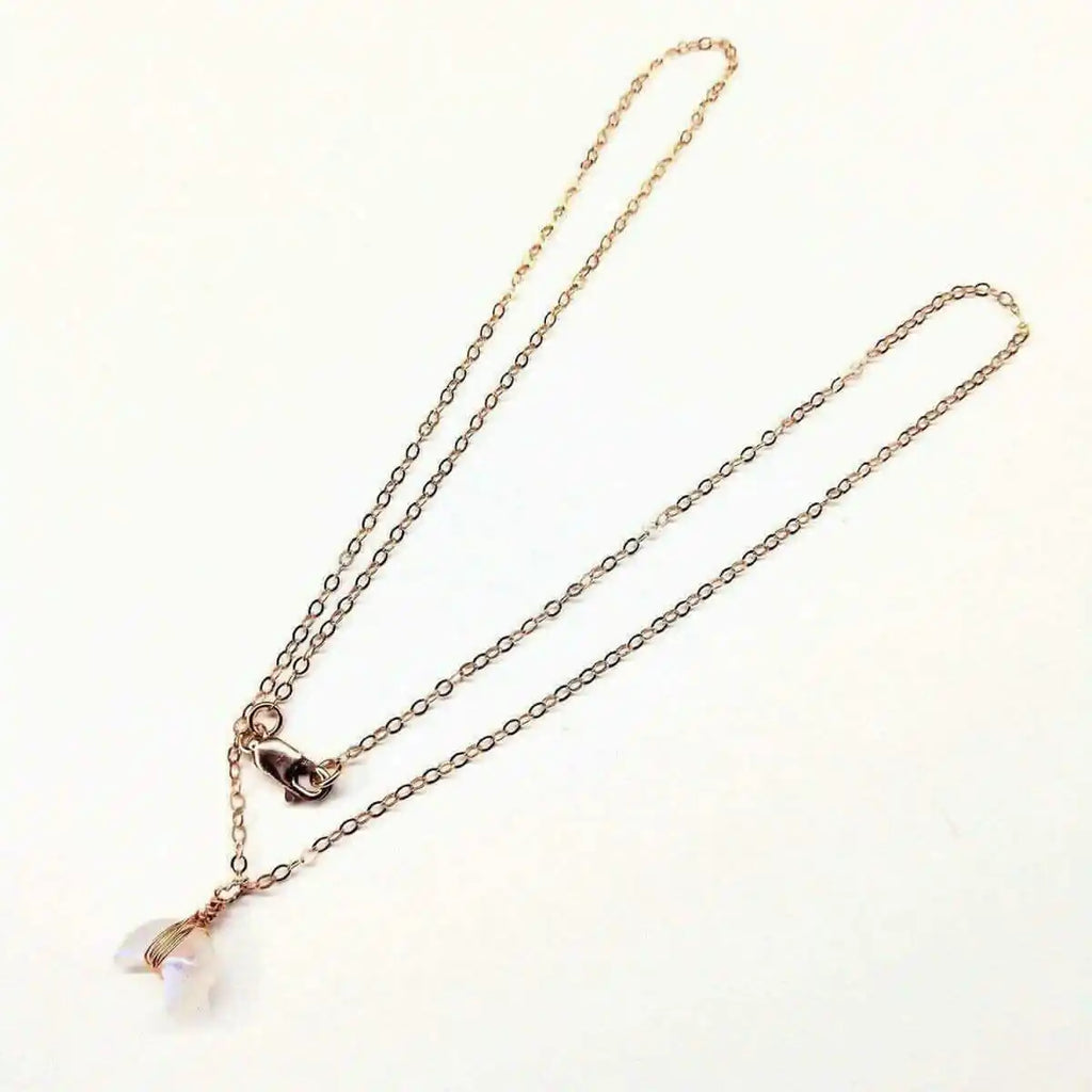 Rose Gold Wire Wrapped Crescent Moonstone Necklace