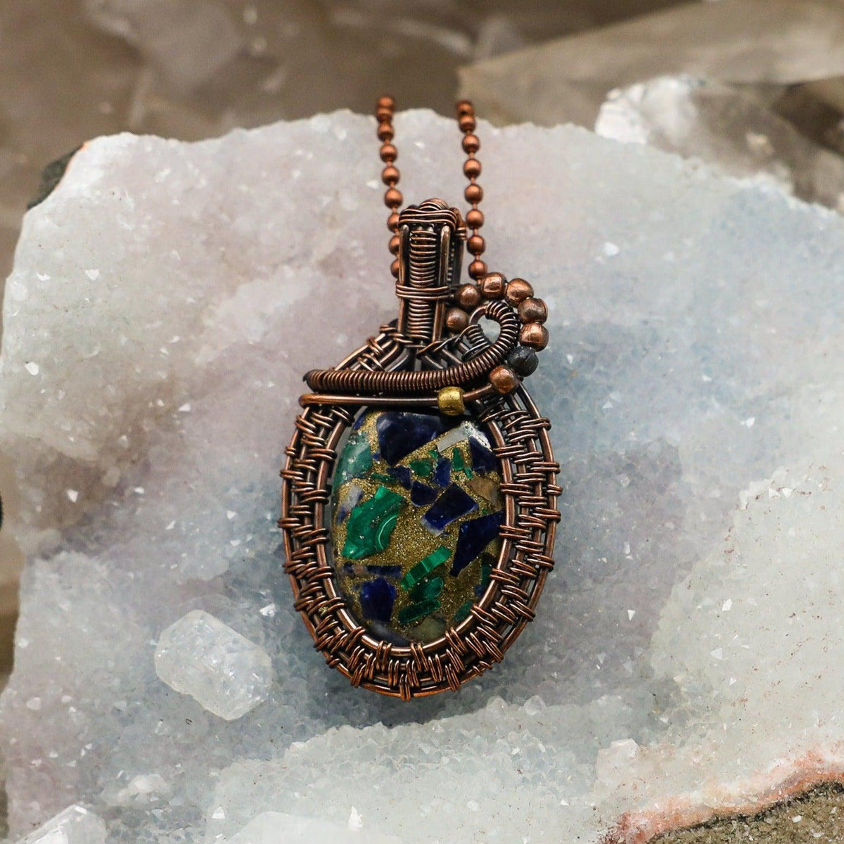 Sea Sediment Jasper Crystal Wire Wrapped Pendant Copper