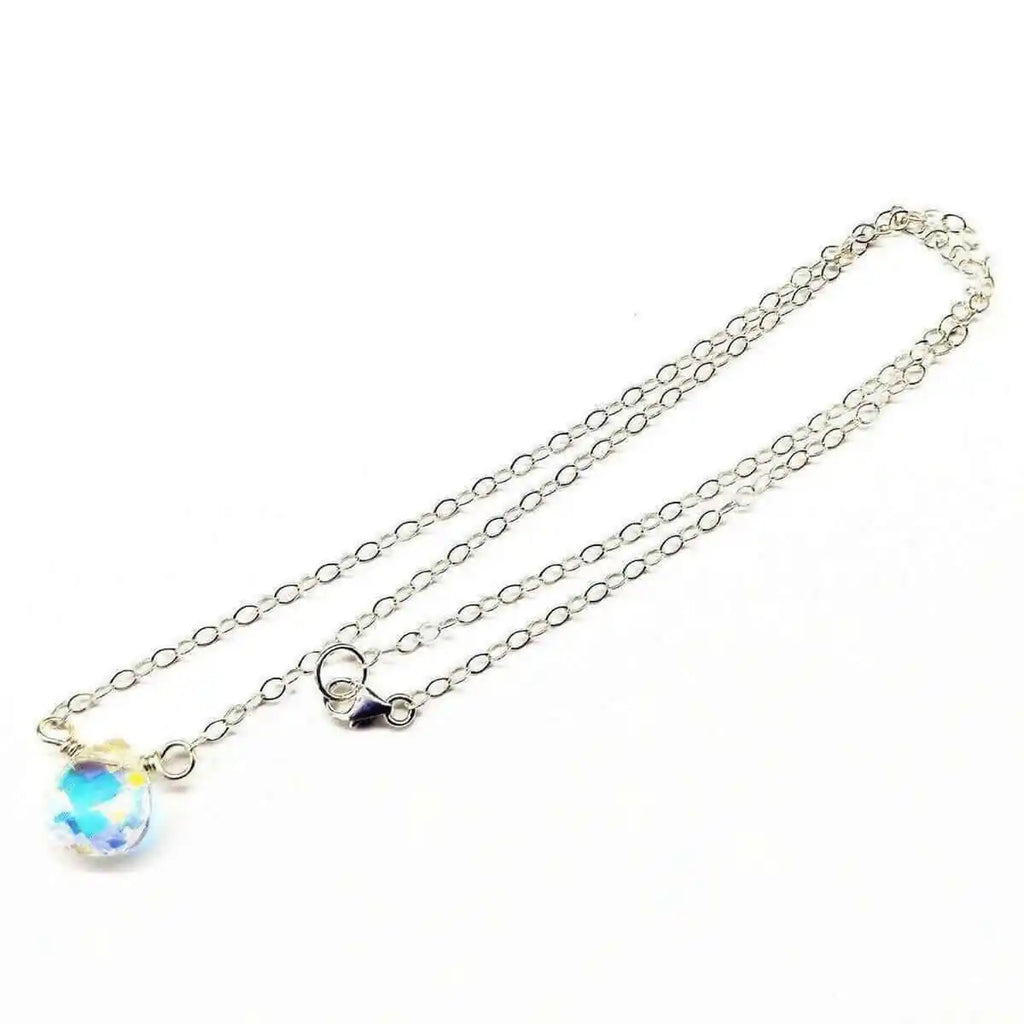 Sterling Silver Wire Wrapped Crystal Briolette Drop Necklace
