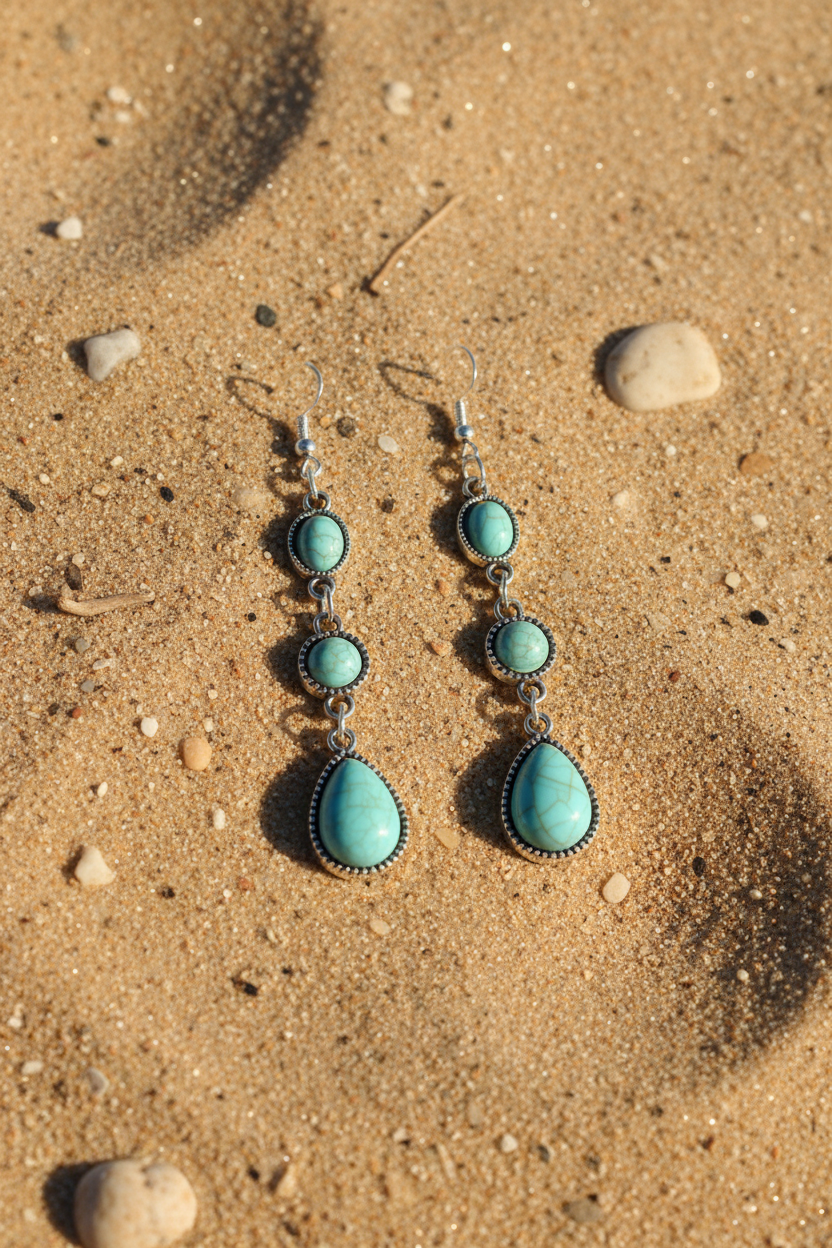Turquoise Stone Earrings – Sterling Silver Settings & Charms