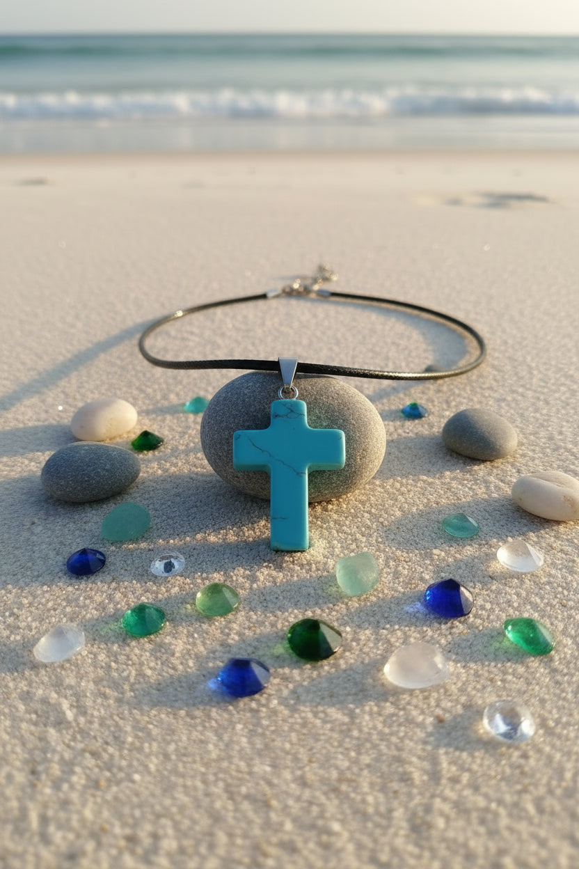 Natural Turquoise Cross Pendant Necklace
