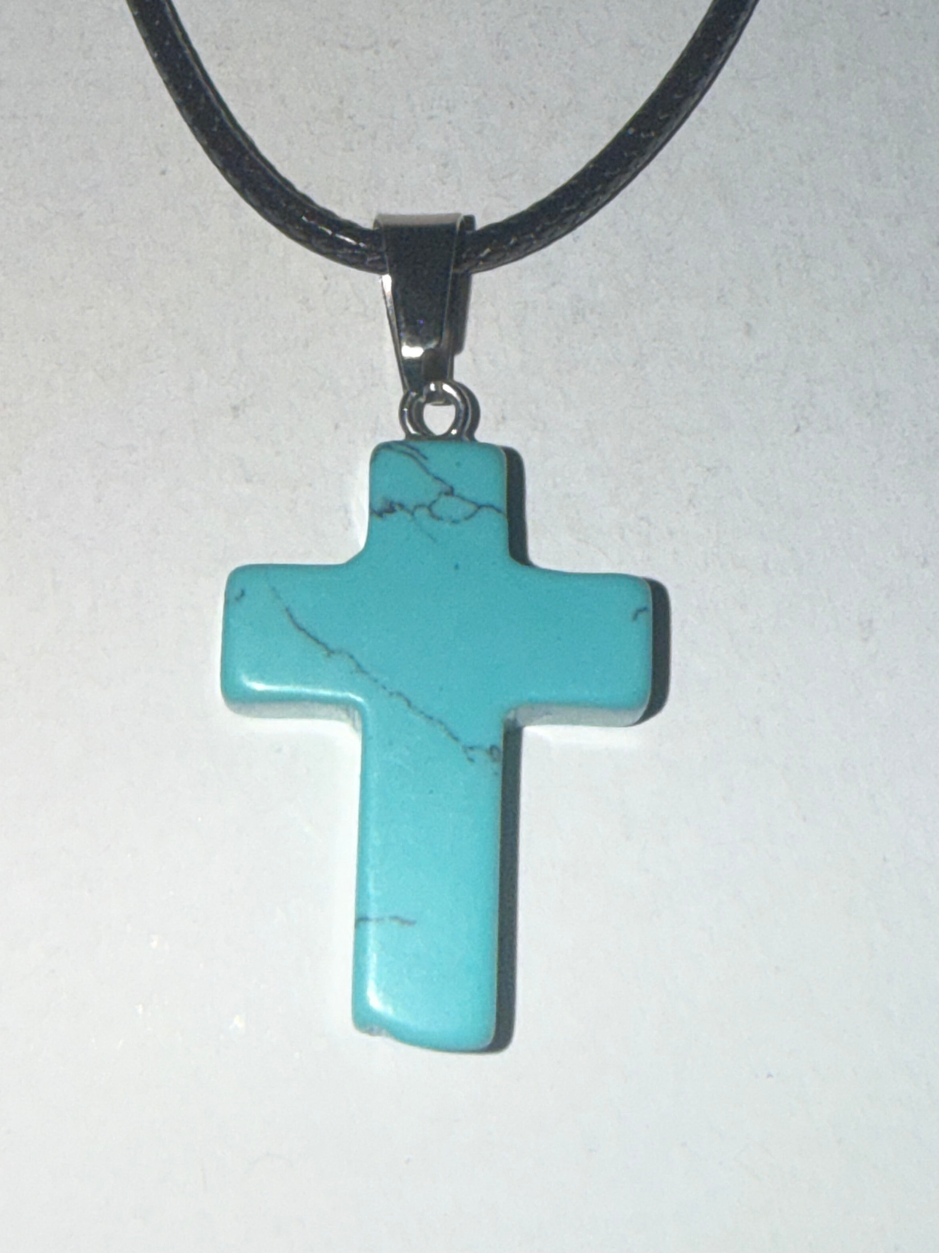 Natural Turquoise Cross Pendant Necklace