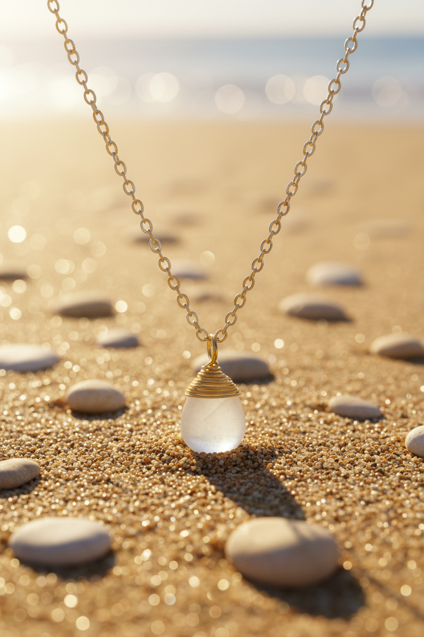 Green Crystal Pendant – 24K Gold Wire Wrap on Sterling Silver Chain