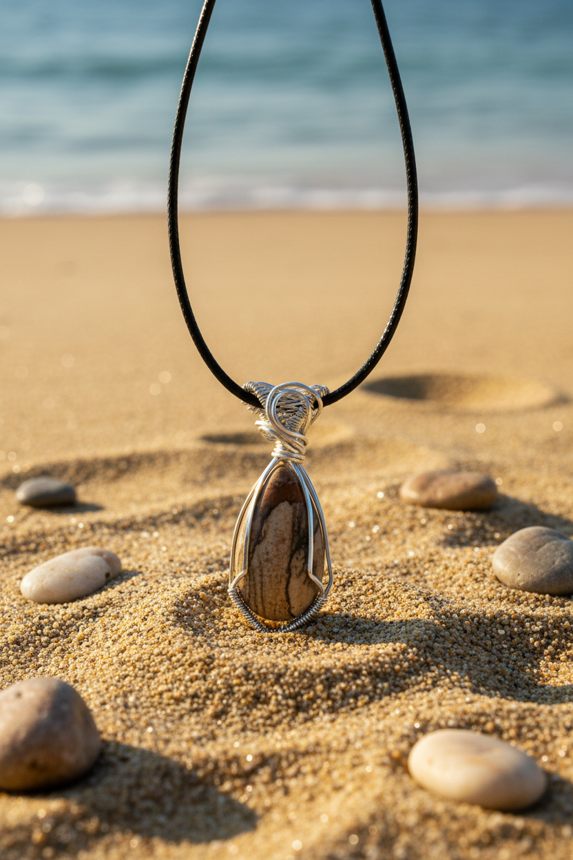 Woodstone Marble Gemstone Pendant Necklace