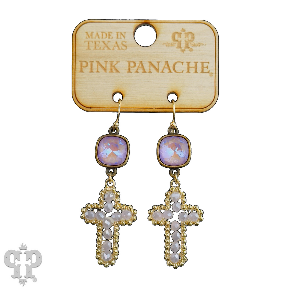 Wire wrapped bead cross earring with crystals from Swarovski®