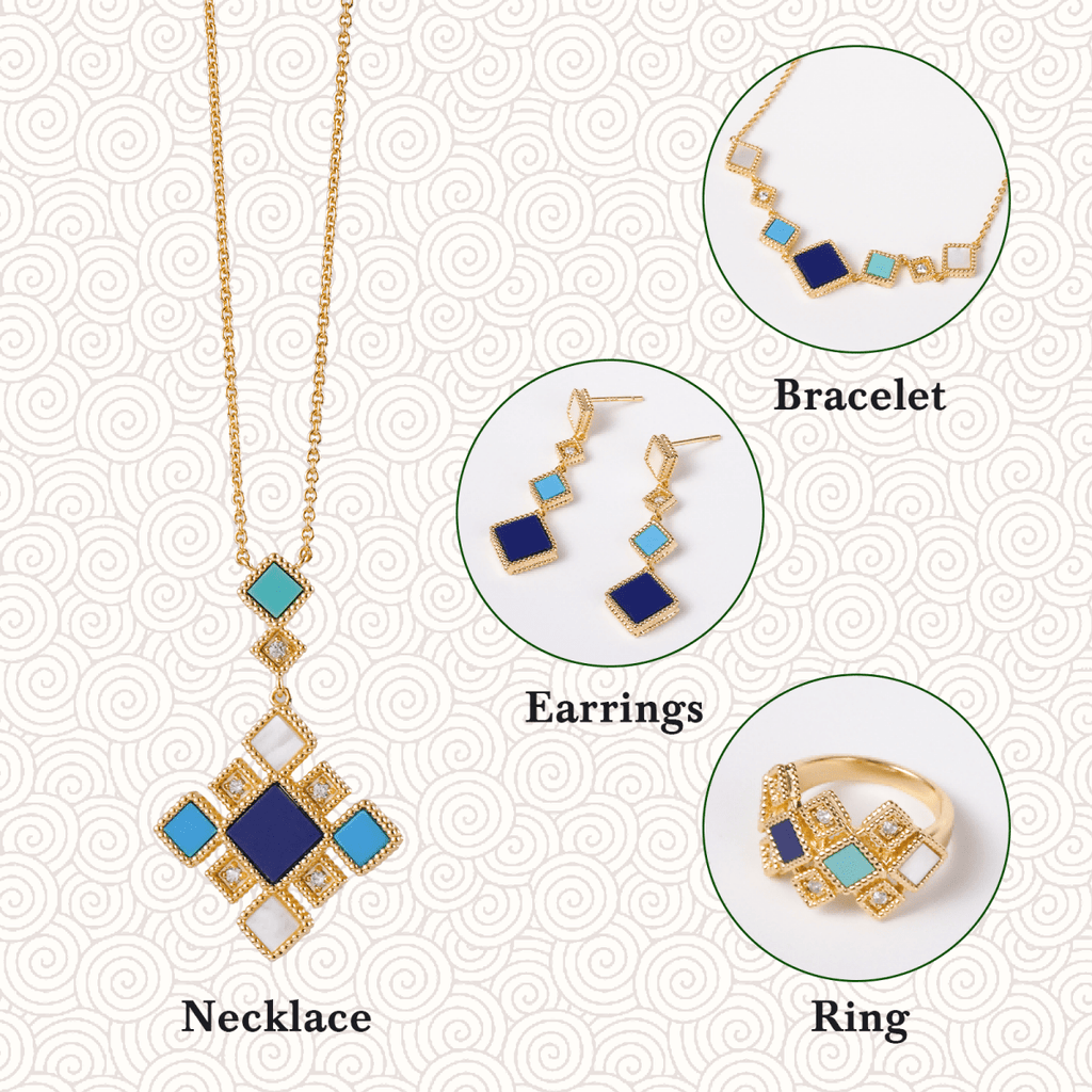 Celeste Geometric Gemstone Jewelry Set | Islamic Blue Stone Jewelry Set (MAC253)