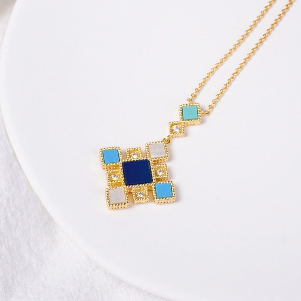 Celeste Geometric Gemstone Jewelry Set | Islamic Blue Stone Jewelry Set (MAC253)