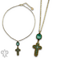 Wire wrapped bead cross necklace with crystal from Swarovski®