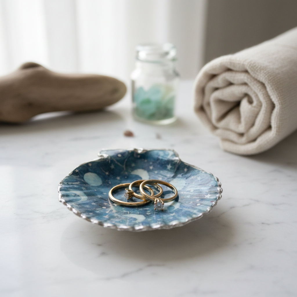Sterling Silver-Lined Scallop Shell Jewelry Holder