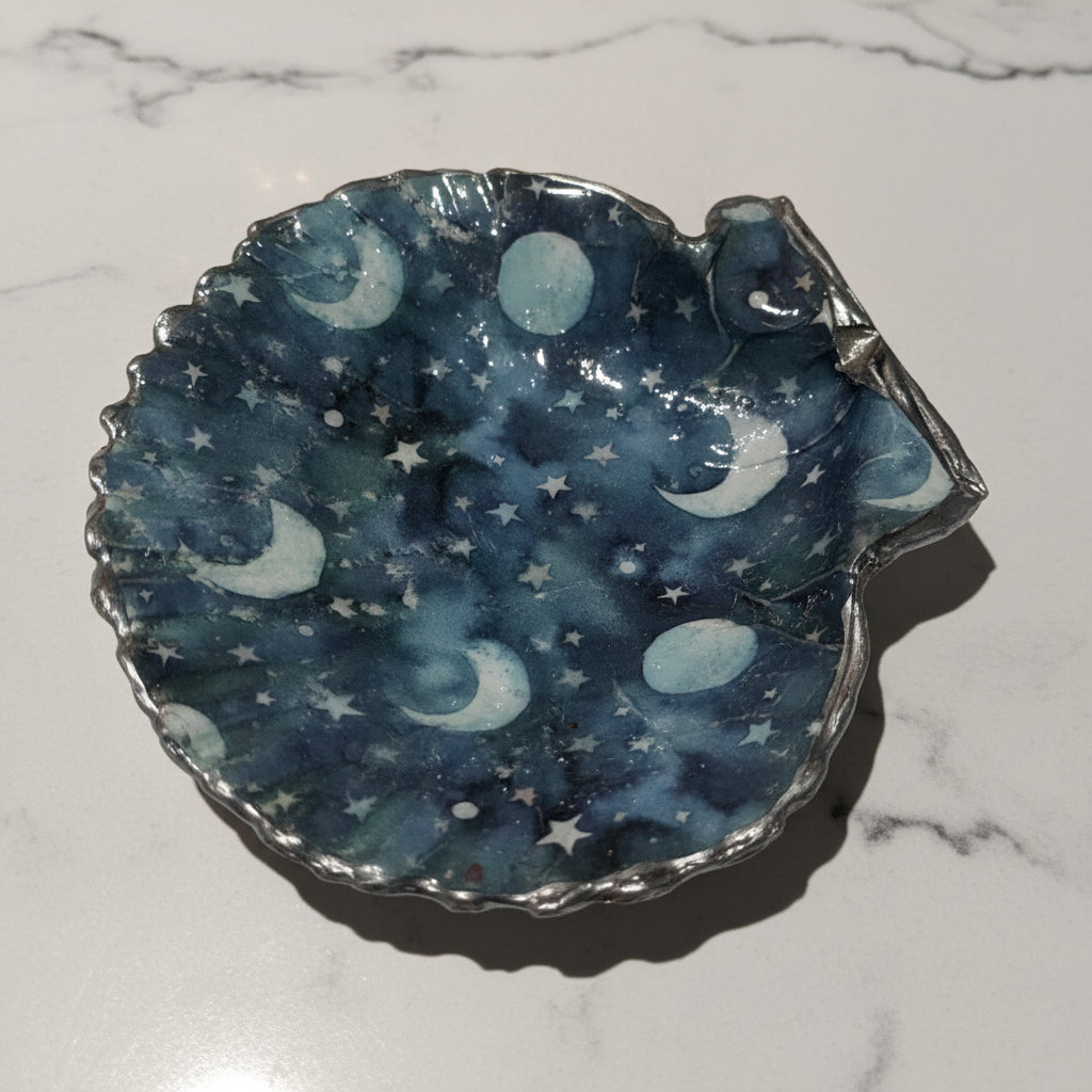 Sterling Silver-Lined Scallop Shell Jewelry Holder