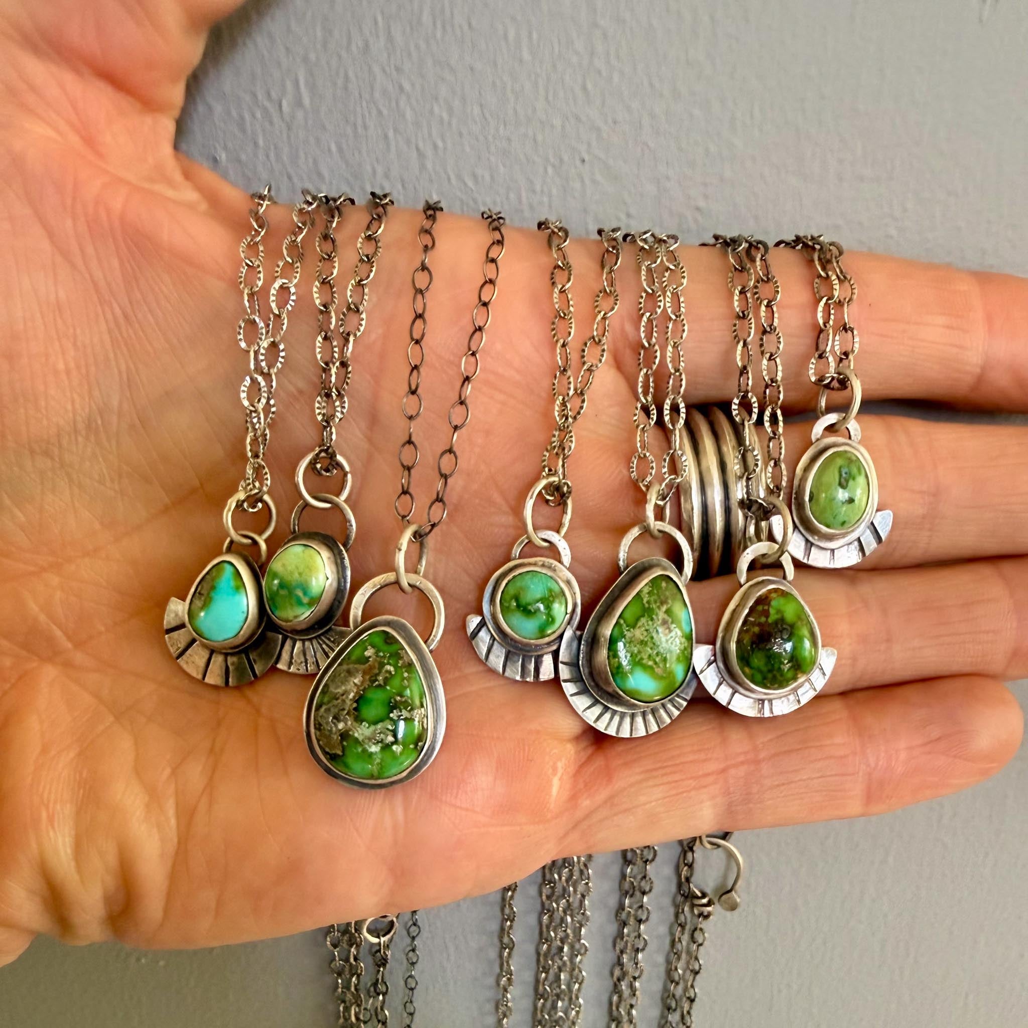 Sonoran Gold Turquoise Necklace in Sterling Silver | Small Teardrop Pendant