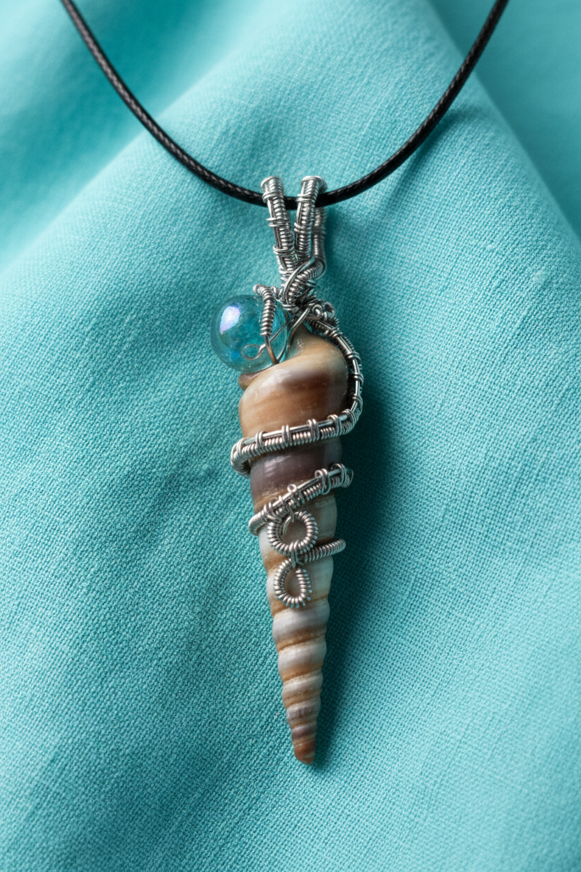 Blue Pearl & Sterling Silver Wire Wrap Pendant Necklace