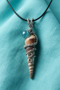 Blue Pearl & Sterling Silver Wire Wrap Pendant Necklace